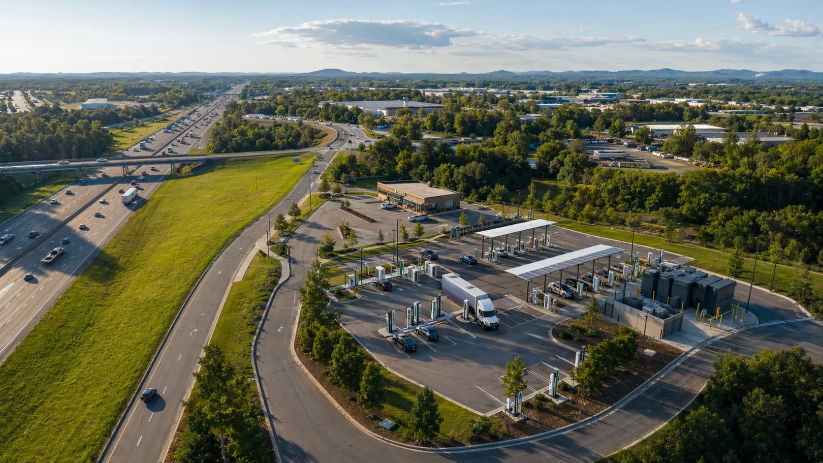 Aerial view of the Duncan hub beside I-85 Exit 60